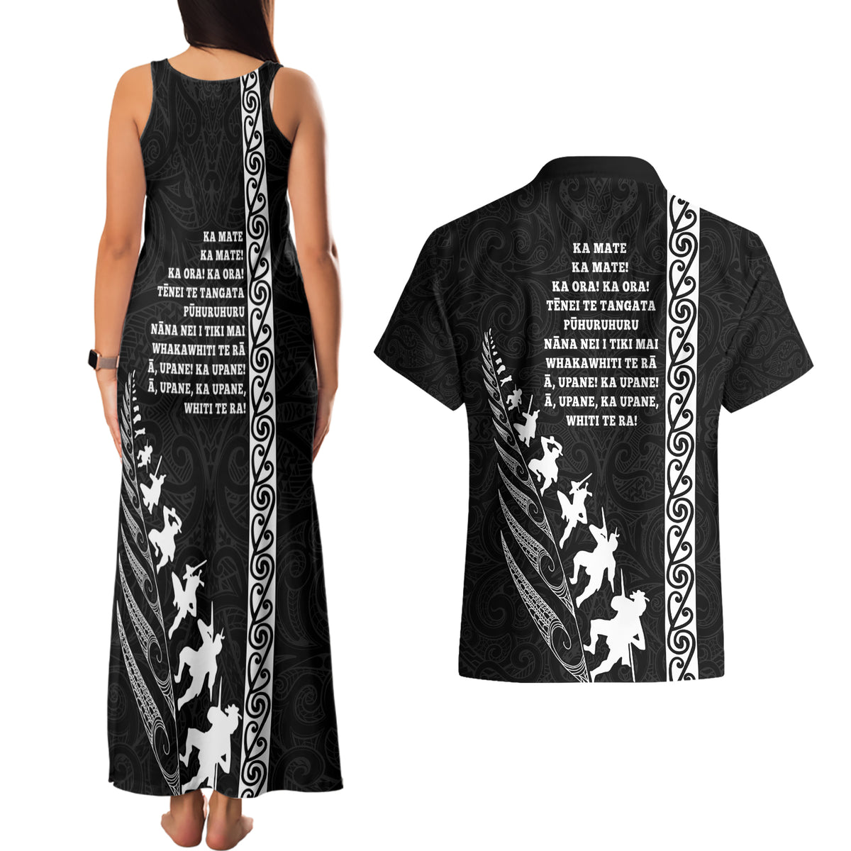 New Zealand Rugby Couples Matching Tank Maxi Dress and Hawaiian Shirt Haka Dance Tribal God Mask Maori Pattern LT03 - Polynesian Pride