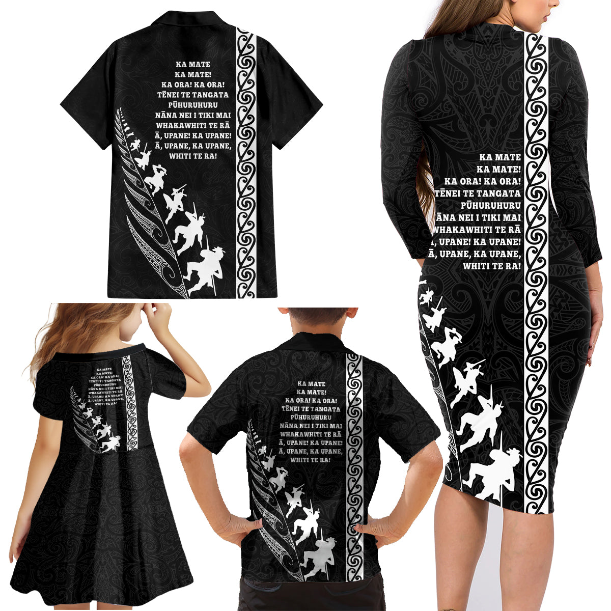 New Zealand Rugby Family Matching Long Sleeve Bodycon Dress and Hawaiian Shirt Haka Dance Tribal God Mask Maori Pattern LT03 - Polynesian Pride