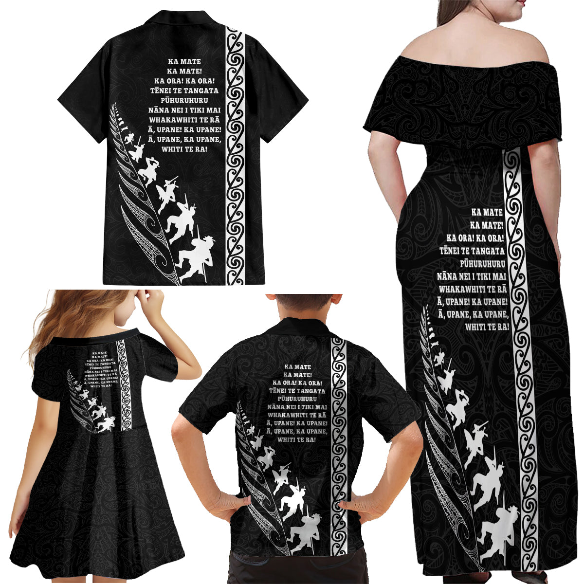 New Zealand Rugby Family Matching Off Shoulder Maxi Dress and Hawaiian Shirt Haka Dance Tribal God Mask Maori Pattern LT03 - Polynesian Pride
