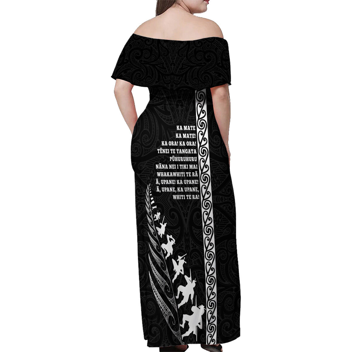 New Zealand Rugby Family Matching Off Shoulder Maxi Dress and Hawaiian Shirt Haka Dance Tribal God Mask Maori Pattern LT03 - Polynesian Pride