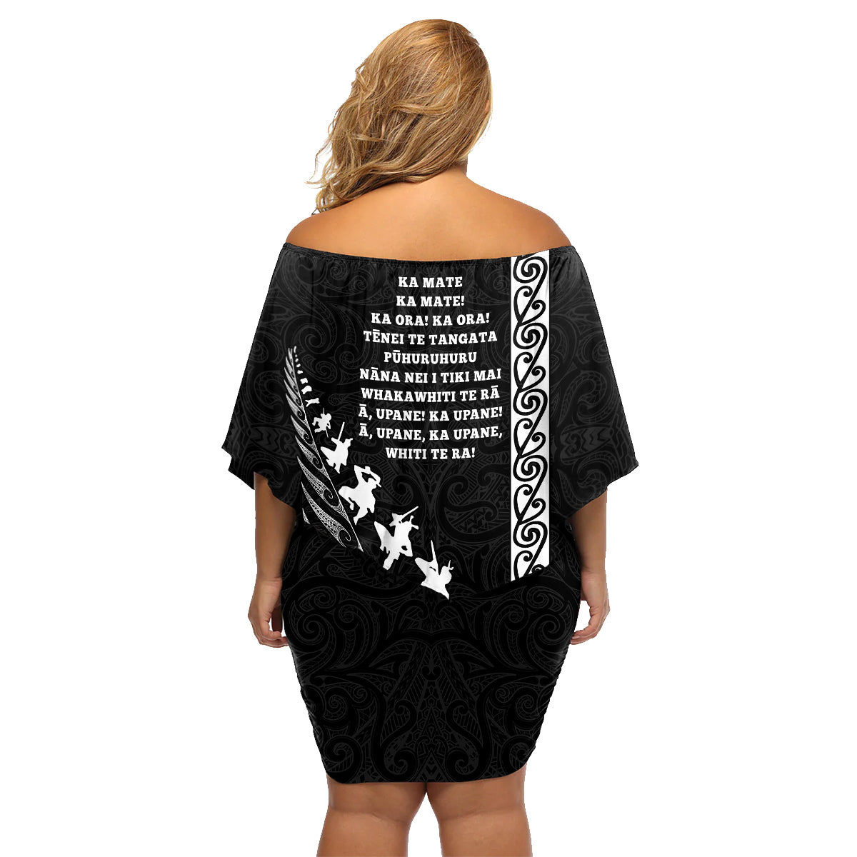 New Zealand Rugby Family Matching Off Shoulder Short Dress and Hawaiian Shirt Haka Dance Tribal God Mask Maori Pattern LT03 - Polynesian Pride