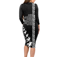 New Zealand Rugby Long Sleeve Bodycon Dress Haka Dance Tribal God Mask Maori Pattern LT03 - Polynesian Pride