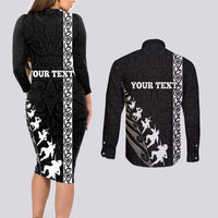 Custom New Zealand Rugby Couples Matching Long Sleeve Bodycon Dress and Long Sleeve Button Shirts Haka Dance Tribal God Mask Maori Pattern LT03 - Polynesian Pride