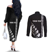 Custom New Zealand Rugby Couples Matching Off The Shoulder Long Sleeve Dress and Long Sleeve Button Shirts Haka Dance Tribal God Mask Maori Pattern LT03 - Polynesian Pride