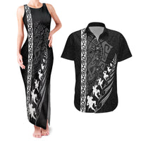 Custom New Zealand Rugby Couples Matching Tank Maxi Dress and Hawaiian Shirt Haka Dance Tribal God Mask Maori Pattern LT03 Black - Polynesian Pride