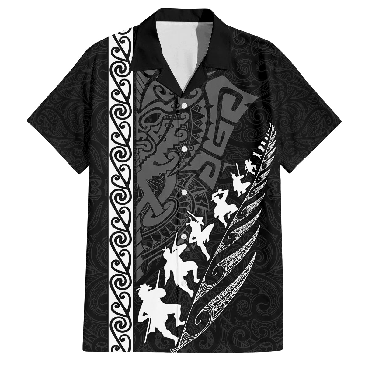 Custom New Zealand Rugby Family Matching Long Sleeve Bodycon Dress and Hawaiian Shirt Haka Dance Tribal God Mask Maori Pattern LT03 Dad's Shirt - Short Sleeve Black - Polynesian Pride