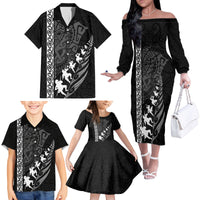 Custom New Zealand Rugby Family Matching Off Shoulder Long Sleeve Dress and Hawaiian Shirt Haka Dance Tribal God Mask Maori Pattern LT03 - Polynesian Pride