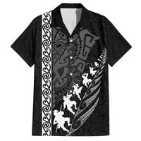 Custom New Zealand Rugby Family Matching Off Shoulder Short Dress and Hawaiian Shirt Haka Dance Tribal God Mask Maori Pattern LT03 Dad's Shirt - Short Sleeve Black - Polynesian Pride