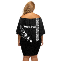 Custom New Zealand Rugby Family Matching Off Shoulder Short Dress and Hawaiian Shirt Haka Dance Tribal God Mask Maori Pattern LT03 - Polynesian Pride
