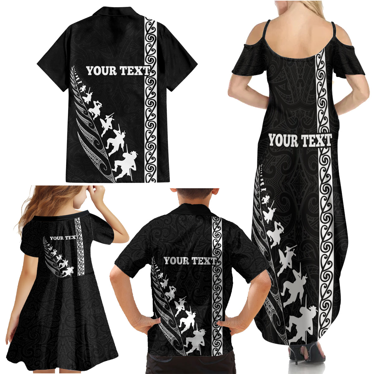 Custom New Zealand Rugby Family Matching Summer Maxi Dress and Hawaiian Shirt Haka Dance Tribal God Mask Maori Pattern LT03 - Polynesian Pride