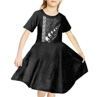 Custom New Zealand Rugby Kid Short Sleeve Dress Haka Dance Tribal God Mask Maori Pattern LT03 - Polynesian Pride