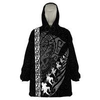 Custom New Zealand Rugby Wearable Blanket Hoodie Haka Dance Tribal God Mask Maori Pattern LT03 One Size Black - Polynesian Pride