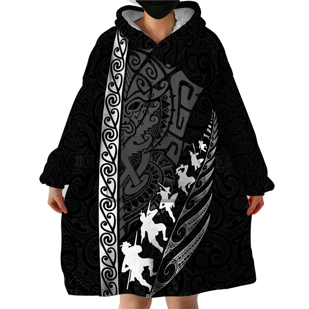 Custom New Zealand Rugby Wearable Blanket Hoodie Haka Dance Tribal God Mask Maori Pattern LT03 - Polynesian Pride