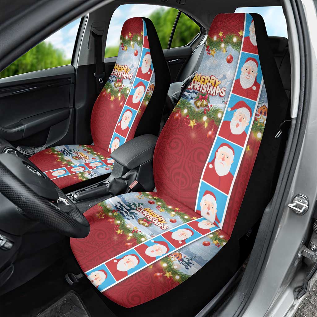 Merry Christmas Car Seat Cover Funny Santa Claus Cards Photo and Polynesian Pattern Red Color LT03 - Polynesian Pride