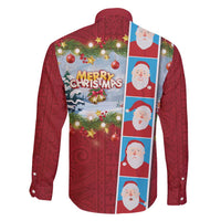 Merry Christmas Family Matching Long Sleeve Bodycon Dress and Hawaiian Shirt Funny Santa Claus Cards Photo and Polynesian Pattern Red Color LT03 - Polynesian Pride