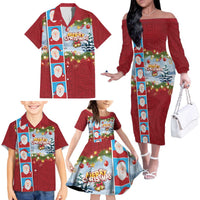 Merry Christmas Family Matching Off The Shoulder Long Sleeve Dress and Hawaiian Shirt Funny Santa Claus Cards Photo and Polynesian Pattern Red Color LT03 - Polynesian Pride