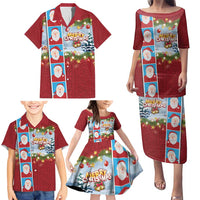 Merry Christmas Family Matching Puletasi and Hawaiian Shirt Funny Santa Claus Cards Photo and Polynesian Pattern Red Color LT03 - Polynesian Pride