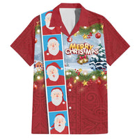 Merry Christmas Family Matching Puletasi and Hawaiian Shirt Funny Santa Claus Cards Photo and Polynesian Pattern Red Color LT03 Dad's Shirt - Short Sleeve Red - Polynesian Pride