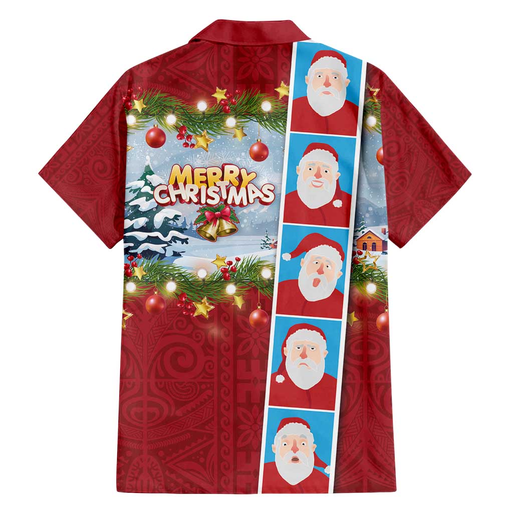 Merry Christmas Family Matching Puletasi and Hawaiian Shirt Funny Santa Claus Cards Photo and Polynesian Pattern Red Color LT03 - Polynesian Pride