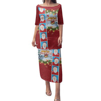 Merry Christmas Family Matching Puletasi and Hawaiian Shirt Funny Santa Claus Cards Photo and Polynesian Pattern Red Color LT03 Mom's Dress Red - Polynesian Pride