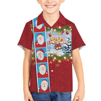 Merry Christmas Family Matching Puletasi and Hawaiian Shirt Funny Santa Claus Cards Photo and Polynesian Pattern Red Color LT03 Son's Shirt Red - Polynesian Pride