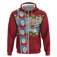 Merry Christmas Hoodie Funny Santa Claus Cards Photo and Polynesian Pattern Red Color LT03 Zip Hoodie Red - Polynesian Pride