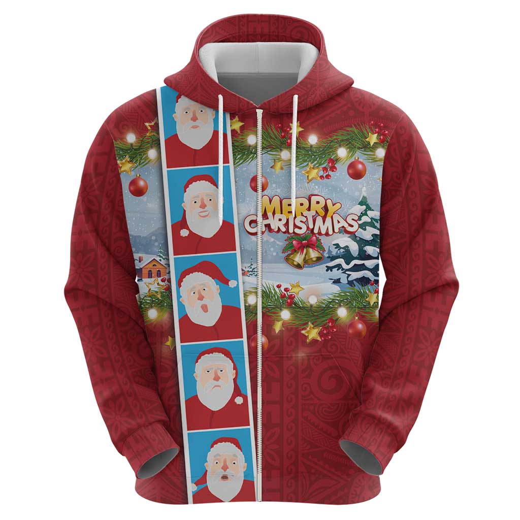 Merry Christmas Hoodie Funny Santa Claus Cards Photo and Polynesian Pattern Red Color LT03 - Polynesian Pride