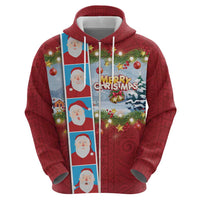 Merry Christmas Hoodie Funny Santa Claus Cards Photo and Polynesian Pattern Red Color LT03 - Polynesian Pride