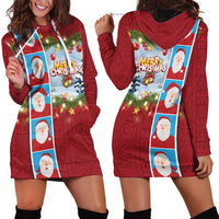 Merry Christmas Hoodie Dress Funny Santa Claus Cards Photo and Polynesian Pattern Red Color LT03 - Polynesian Pride