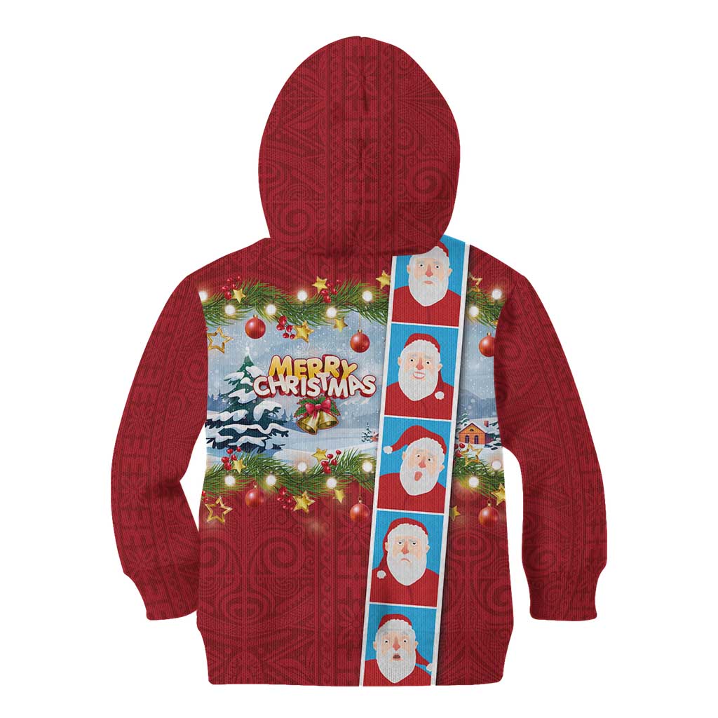Merry Christmas Kid Hoodie Funny Santa Claus Cards Photo and Polynesian Pattern Red Color LT03 - Polynesian Pride