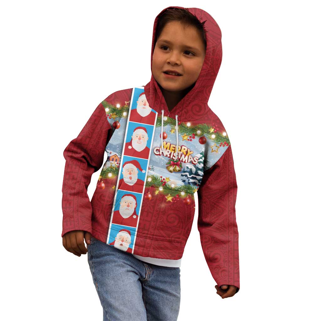 Merry Christmas Kid Hoodie Funny Santa Claus Cards Photo and Polynesian Pattern Red Color LT03 - Polynesian Pride