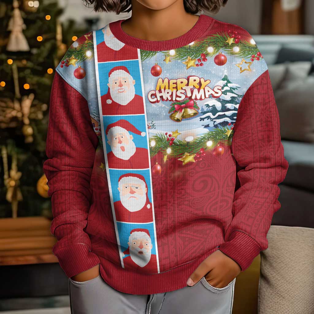 Merry Christmas Kid Ugly Christmas Sweater Funny Santa Claus Cards Photo and Polynesian Pattern Red Color LT03 - Polynesian Pride