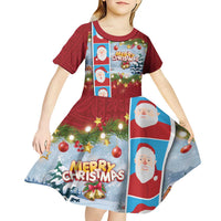 Merry Christmas Kid Short Sleeve Dress Funny Santa Claus Cards Photo and Polynesian Pattern Red Color LT03 - Polynesian Pride