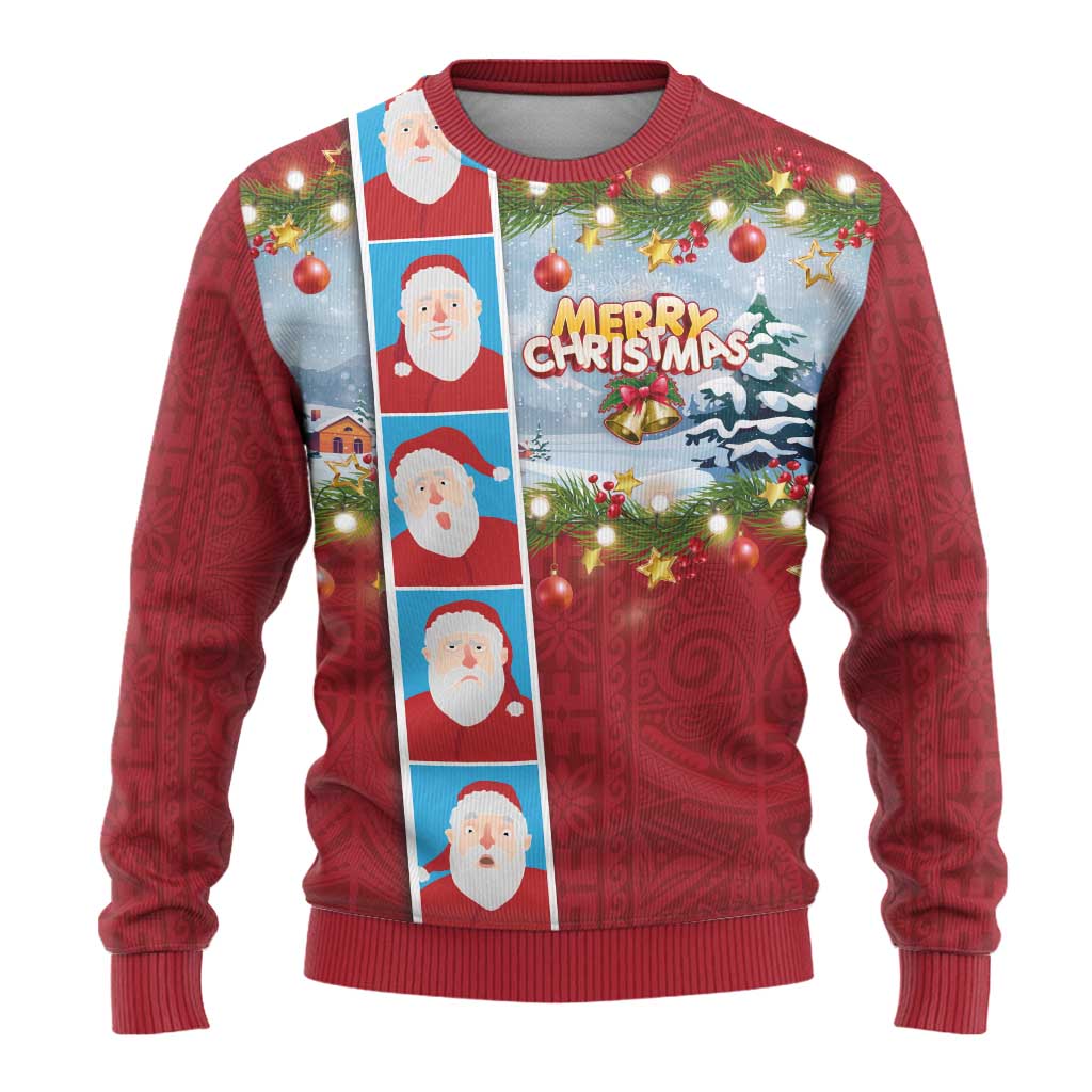 Merry Christmas Ugly Christmas Sweater Funny Santa Claus Cards Photo and Polynesian Pattern Red Color LT03 - Polynesian Pride