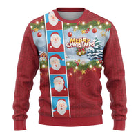 Merry Christmas Ugly Christmas Sweater Funny Santa Claus Cards Photo and Polynesian Pattern Red Color LT03 - Polynesian Pride