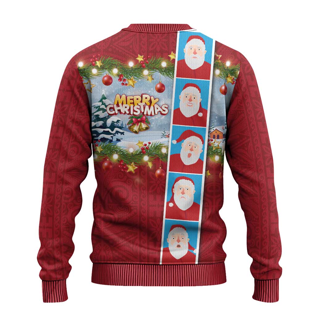 Merry Christmas Ugly Christmas Sweater Funny Santa Claus Cards Photo and Polynesian Pattern Red Color LT03 - Polynesian Pride