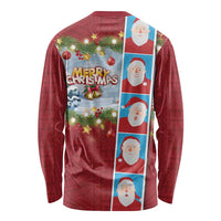 Merry Christmas Long Sleeve Shirt Funny Santa Claus Cards Photo and Polynesian Pattern Red Color LT03 - Polynesian Pride