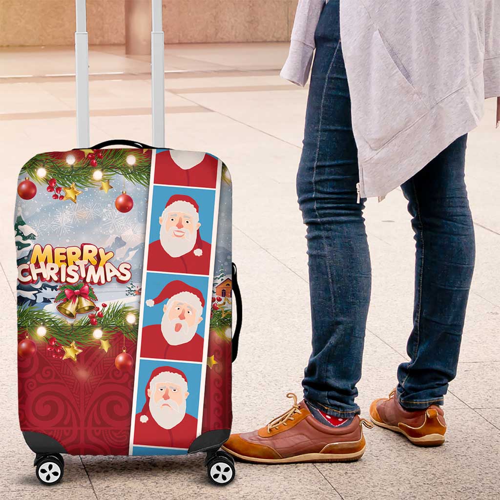 Merry Christmas Luggage Cover Funny Santa Claus Cards Photo and Polynesian Pattern Red Color LT03 Red - Polynesian Pride