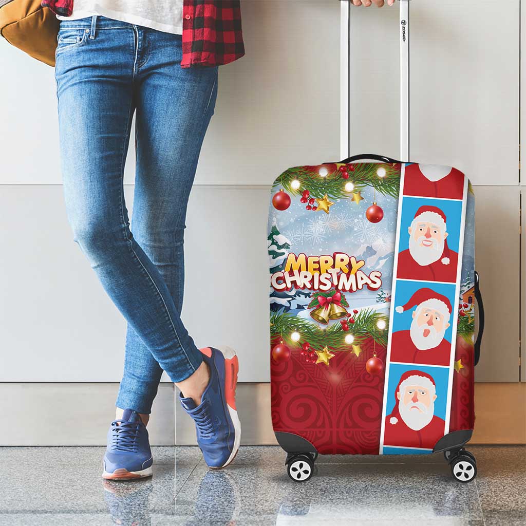 Merry Christmas Luggage Cover Funny Santa Claus Cards Photo and Polynesian Pattern Red Color LT03 - Polynesian Pride