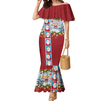 Merry Christmas Mermaid Dress Funny Santa Claus Cards Photo and Polynesian Pattern Red Color LT03 Women Red - Polynesian Pride