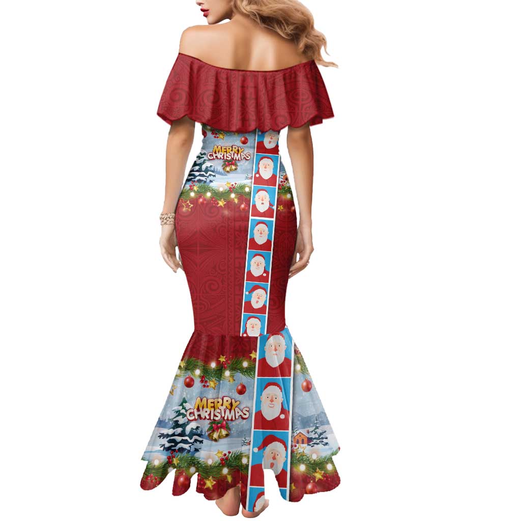 Merry Christmas Mermaid Dress Funny Santa Claus Cards Photo and Polynesian Pattern Red Color LT03 - Polynesian Pride