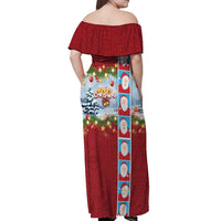 Merry Christmas Off Shoulder Maxi Dress Funny Santa Claus Cards Photo and Polynesian Pattern Red Color LT03 - Polynesian Pride