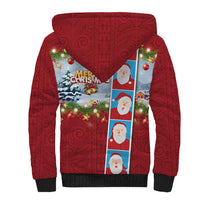 Merry Christmas Sherpa Hoodie Funny Santa Claus Cards Photo and Polynesian Pattern Red Color LT03 - Polynesian Pride