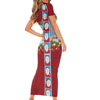 Merry Christmas Short Sleeve Bodycon Dress Funny Santa Claus Cards Photo and Polynesian Pattern Red Color LT03 - Polynesian Pride