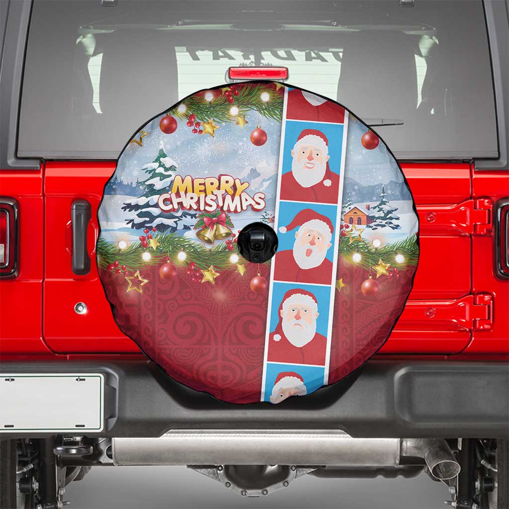 Merry Christmas Spare Tire Cover Funny Santa Claus Cards Photo and Polynesian Pattern Red Color LT03 - Polynesian Pride
