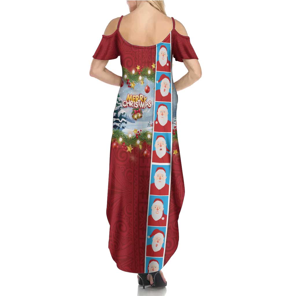 Merry Christmas Summer Maxi Dress Funny Santa Claus Cards Photo and Polynesian Pattern Red Color LT03 - Polynesian Pride