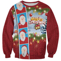 Merry Christmas Sweatshirt Funny Santa Claus Cards Photo and Polynesian Pattern Red Color LT03 Unisex Red - Polynesian Pride