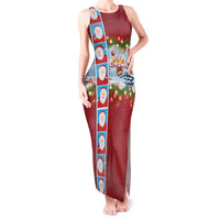 Merry Christmas Tank Maxi Dress Funny Santa Claus Cards Photo and Polynesian Pattern Red Color LT03 Women Red - Polynesian Pride
