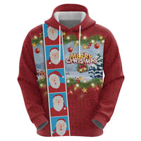 Merry Christmas Zip Hoodie Funny Santa Claus Cards Photo and Polynesian Pattern Red Color LT03 - Polynesian Pride