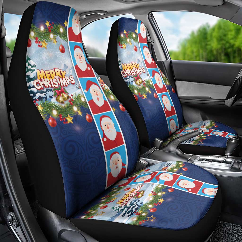 Merry Christmas Car Seat Cover Funny Santa Claus Cards Photo and Polynesian Pattern Blue Color LT03 - Polynesian Pride